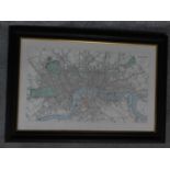 A framed and glazed map of London City. H.60xW.85cm