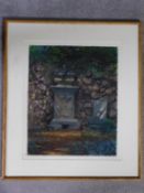 A framed and glazed pastel of an urn on a plinth, inscribed to back. 64x56cm