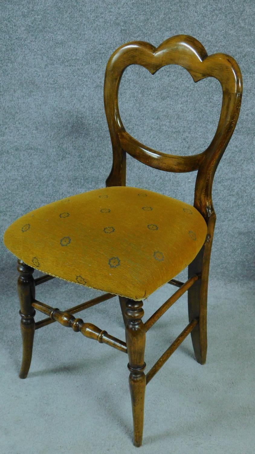 A set of six Victorian stained beech dining chairs on swept turned supports. H.85cm - Image 2 of 6