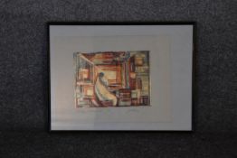 A limited edition abstract print, depicting a copper engraving. By Wolfgang Posse, signed. H.30 x