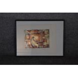 A limited edition abstract print, depicting a copper engraving. By Wolfgang Posse, signed. H.30 x