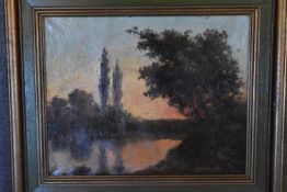 An oil on canvas depicting a view of a lake. In the style Vicinity Willem Roelofs (1822-1897). H.