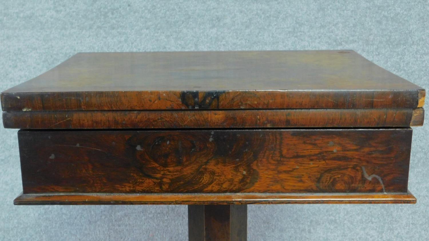 A William IV mahogany work table with fold over top enclosing interior compartment. H.73 W.71 D.46 - Image 2 of 4