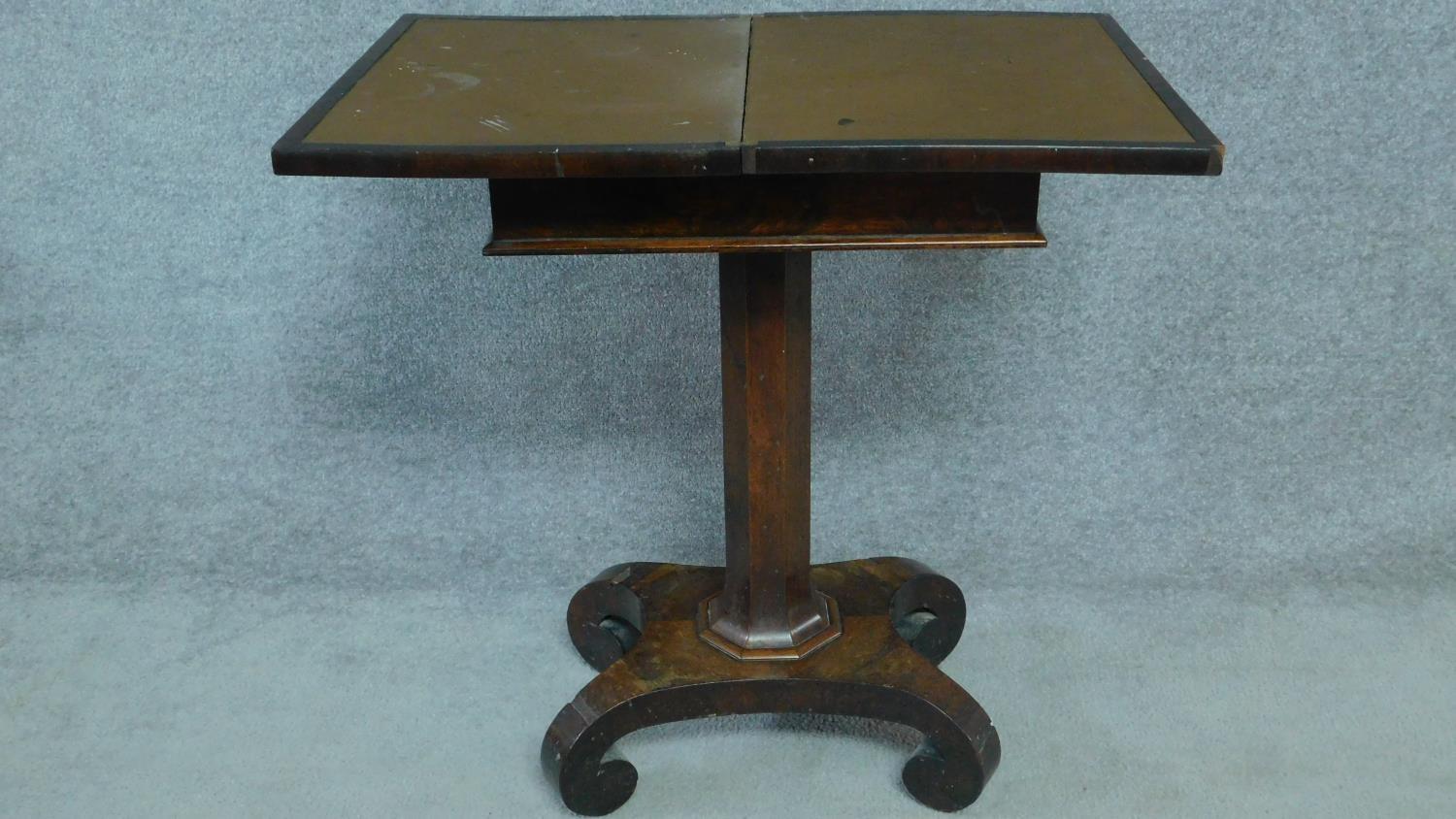 A William IV mahogany work table with fold over top enclosing interior compartment. H.73 W.71 D.46 - Image 3 of 4