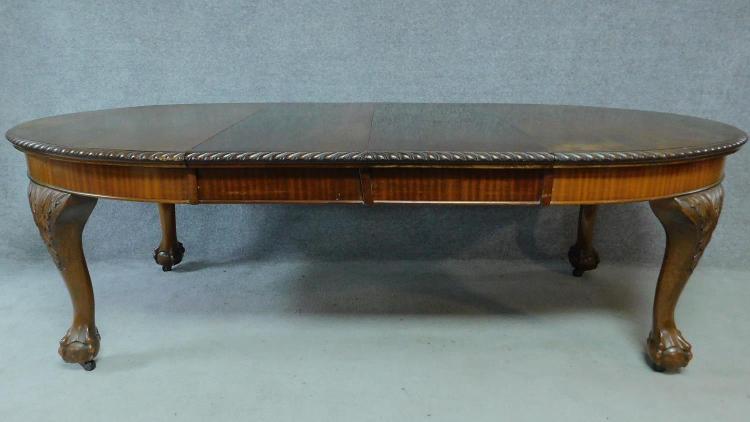 A late 19th century mahogany extending D-end dining table the gadrooned top above carved cabriole - Image 4 of 6