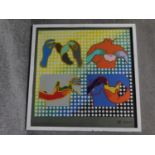 A framed and glazed pop art style mixed media abstract collage by artist Victoria Kovalenko.