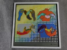 A framed and glazed pop art style mixed media abstract collage by artist Victoria Kovalenko.