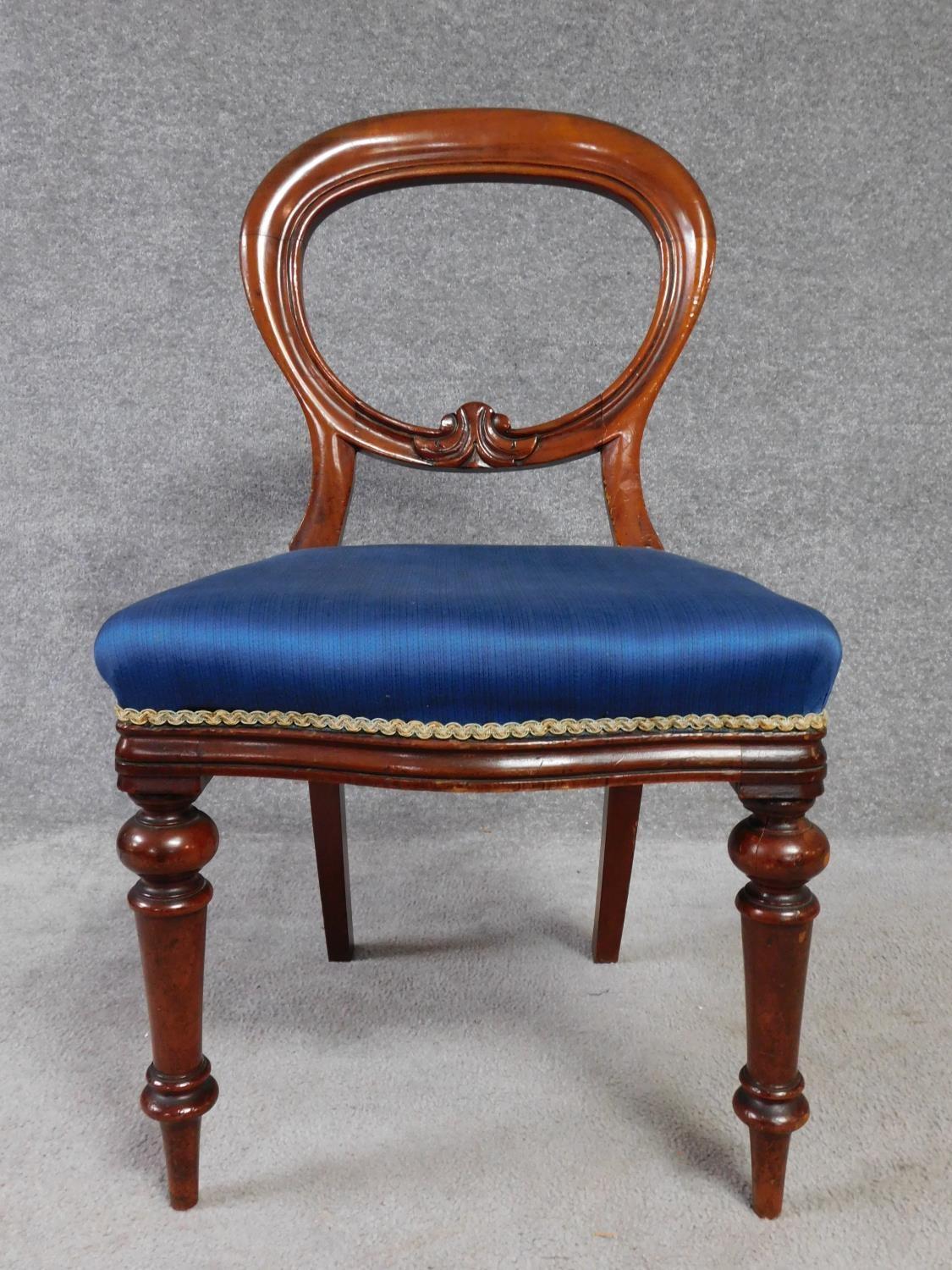 A set of eight Victorian mahogany balloon back dining chairs on turned tapering supports. H.91cm - Image 2 of 5