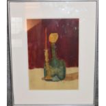 An oil on board, still life candle and vase, by Cecilia Morreau, unsigned, framed and glazed.
