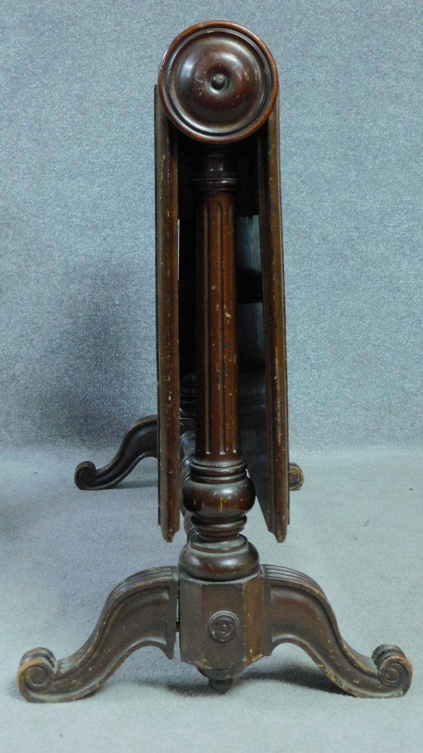 A 19th century Continental flame mahogany drop flap tea table. H.70 W.92 D.91cm - Image 5 of 6