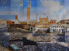 A framed and glazed photo collage by artist Victoria Kovalenko. Depicting 'Il Palio'. H.85xW.137cm