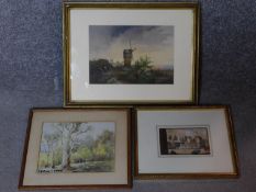 Three framed and glazed watercolours depicting various subjects. One signed. 39x50cm