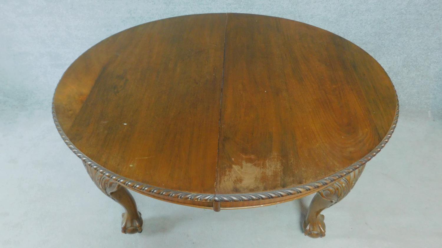 A late 19th century mahogany extending D-end dining table the gadrooned top above carved cabriole - Image 2 of 6