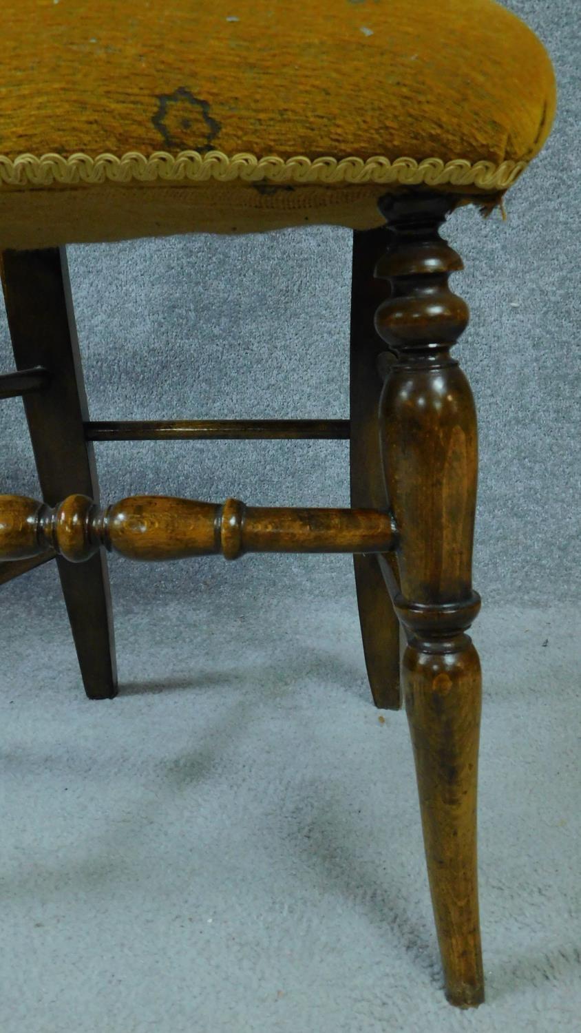 A set of six Victorian stained beech dining chairs on swept turned supports. H.85cm - Image 5 of 6