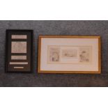 19th century British school, three Grand Tour sketches, pen on paper, framed 13 x 30cm (overall) and