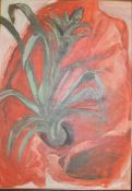 A framed oil on board by the late Jacqueline Morreau, unsigned, abstract floral composition. H.80 x