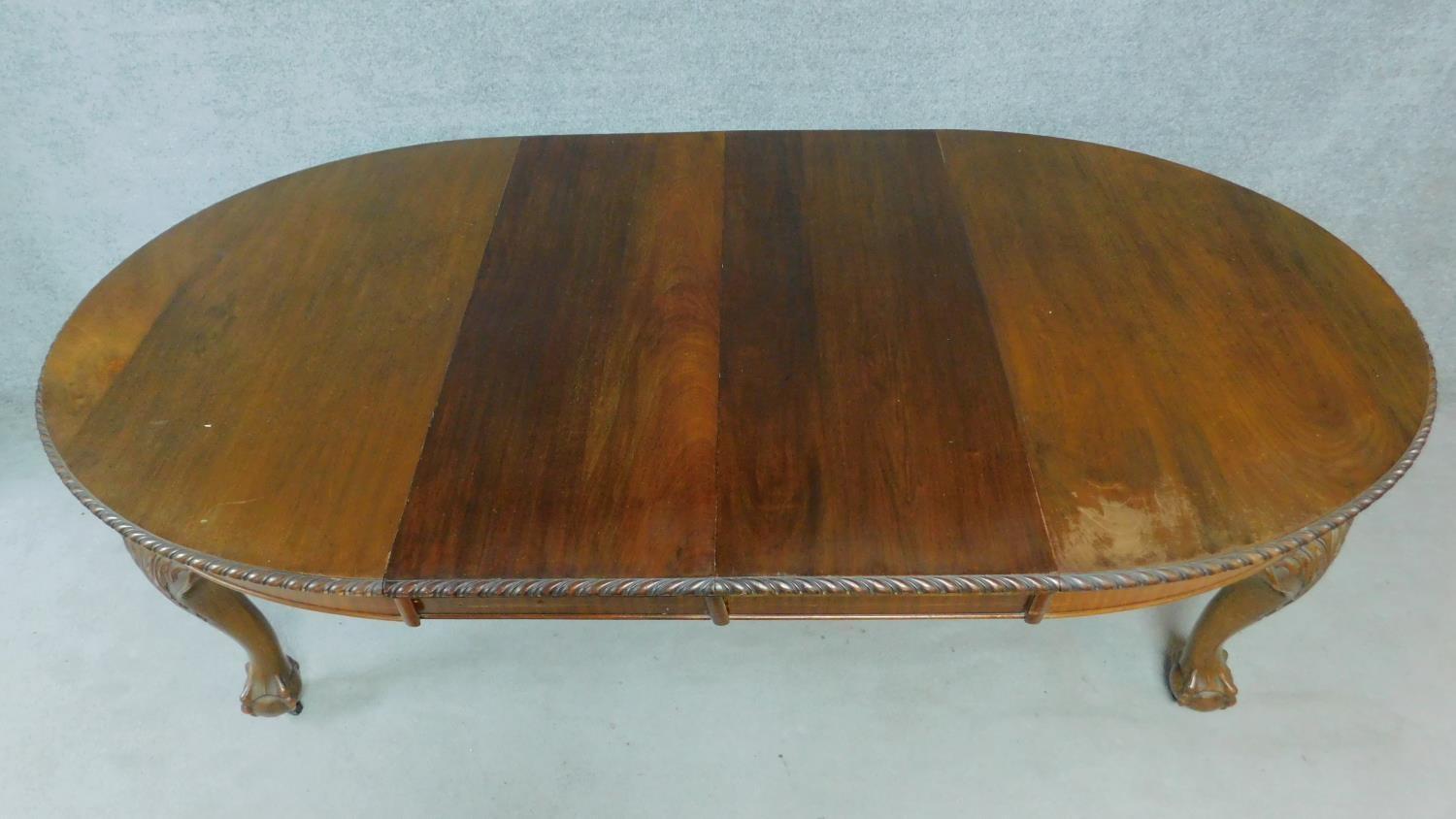 A late 19th century mahogany extending D-end dining table the gadrooned top above carved cabriole - Image 5 of 6