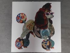 A signed coloured lithograph by South African collage artist Peter Clark. Depicting a poodle.