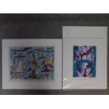 Two woodblock prints, one titled 'Solent', depicting sailing boats and the other titled 'Clive