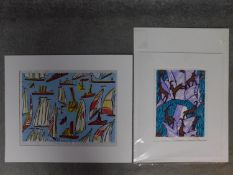 Two woodblock prints, one titled 'Solent', depicting sailing boats and the other titled 'Clive