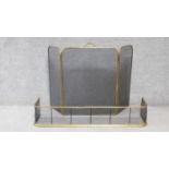 An antique brass mesh fender and brass hinged spark guard with carrying handle. H.82xW.122cm