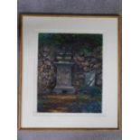 A framed and glazed pastel of Mozart's tomb by Judith Rothschild, inscribed to back. 64x56cm