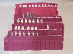 Five rolls of silver plated cutlery. Belvedere design by CJ Vander Ltd. Includes 18 cake forks, 18