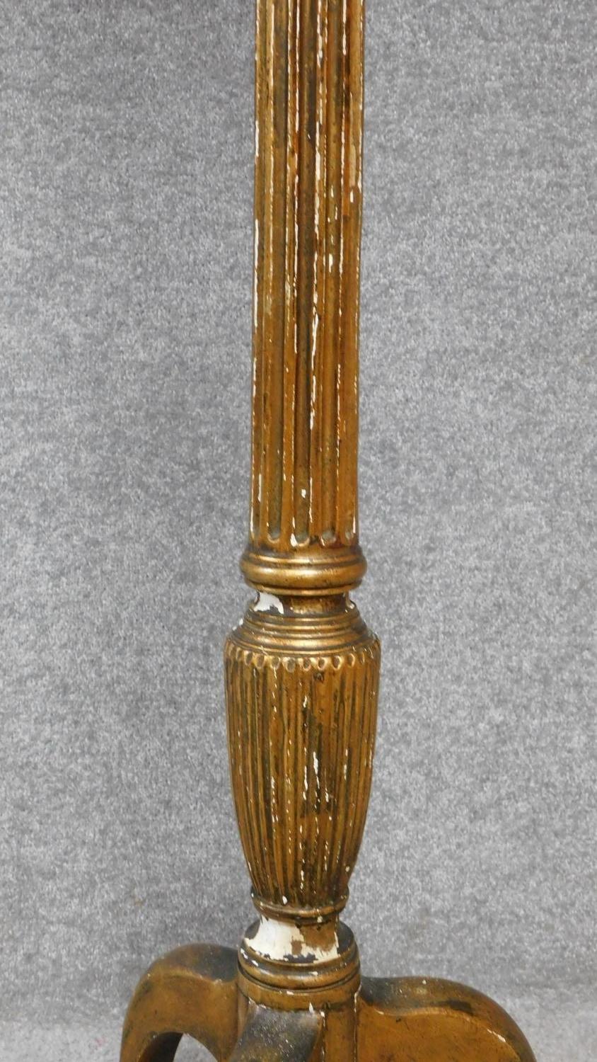 An antique giltwood torchere on turned fluted pedestal support terminating on tripod cabriole - Image 3 of 3