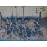 An antique coloured woodblock print from the '53 Stations of the Tokaido' series by Hiroshige. 48.