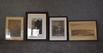 A 19th century framed and glazed print, the allied army camped at Leipzig and three other framed and