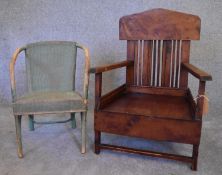 A child's teak armchair and a similar Lloyd Loom style chair. H.73 x 52cm