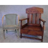 A child's teak armchair and a similar Lloyd Loom style chair. H.73 x 52cm
