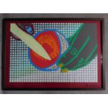 A framed and glazed pop art style abstract mixed media collage by artist Victoria Kovalenko.