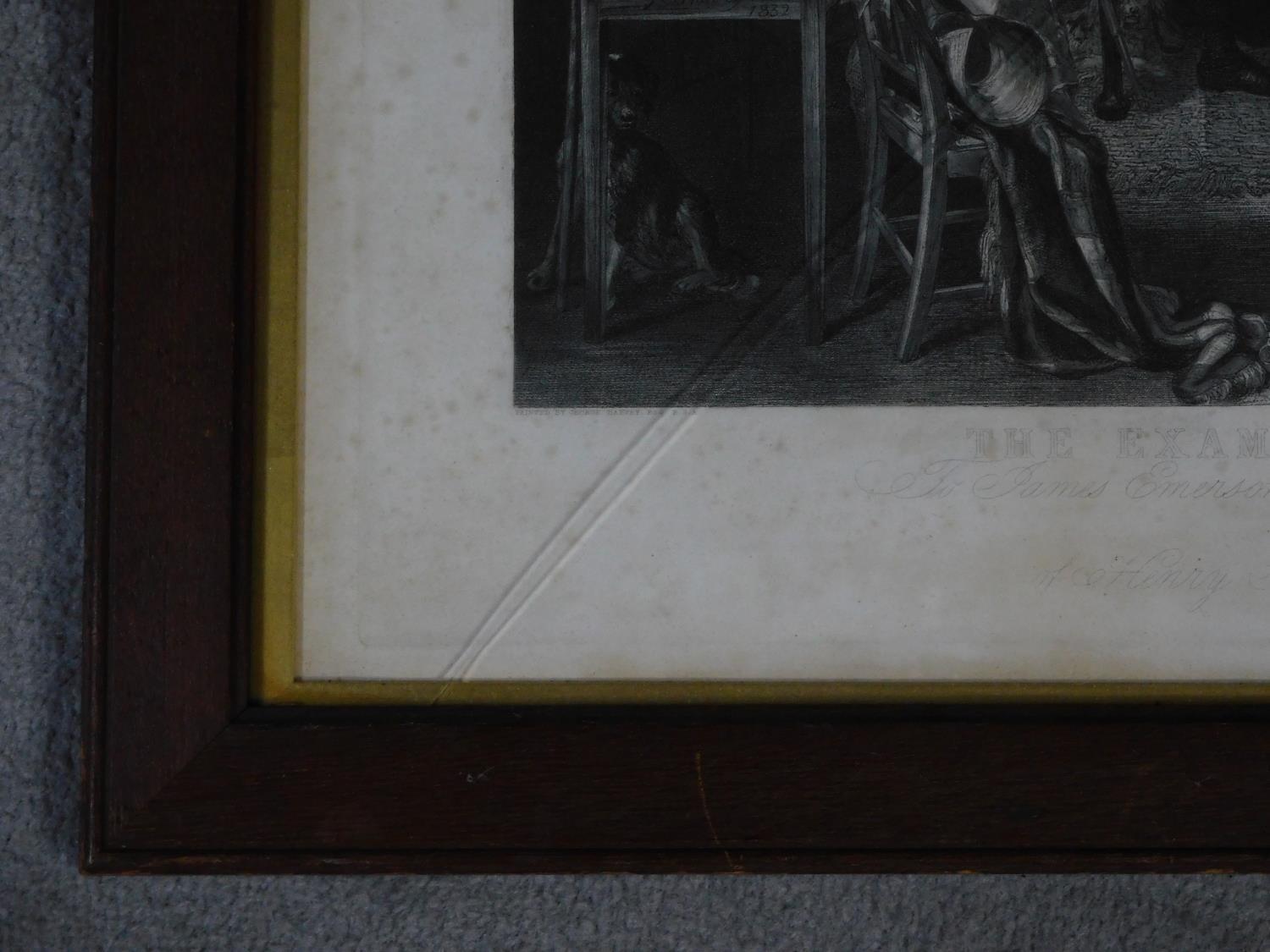 A framed and glazed lithograph titled 'The examination of a village school'. (cracked glass). - Image 4 of 4