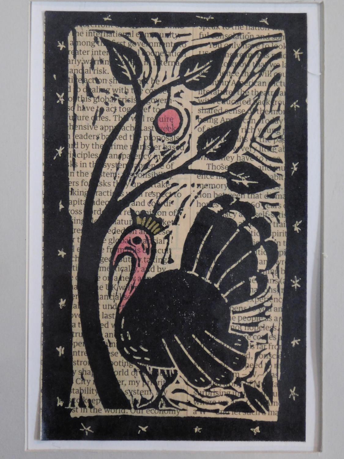 Two framed and glazed signed prints. One woodblock print of a turkey under a tree. Signed verso - Image 2 of 6