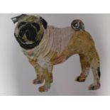 A signed coloured lithograph by South African collage artist Peter Clark. Depicting a pug. 76x62cm