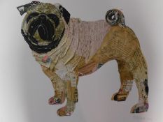 A signed coloured lithograph by South African collage artist Peter Clark. Depicting a pug. 76x62cm