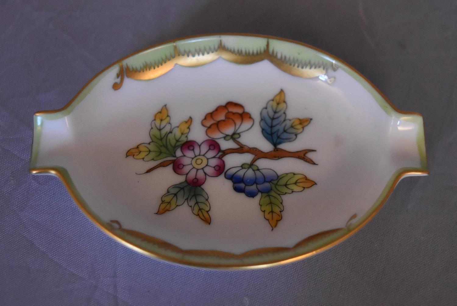 A collection of hand painted porcelain and ceramics. One Herend Ash tray with floral design and - Image 7 of 8