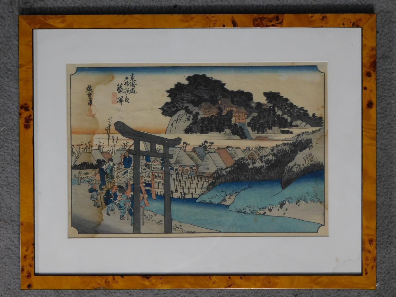 An antique coloured woodblock print from the '53 Stations of the Tokaido' series by Hiroshige. - Image 2 of 4