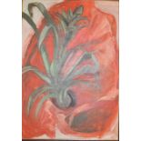 A framed oil on board by the late Jacqueline Morreau, unsigned, abstract floral composition. H.80