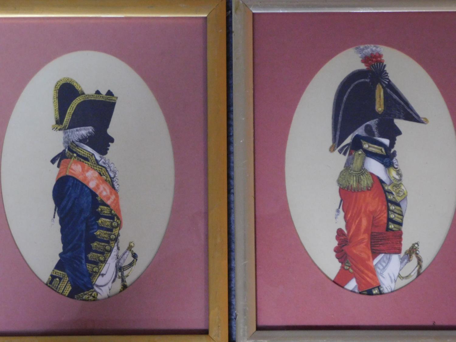 Eight framed and glazed prints, silhouette portraits of soldiers and various landscape sceneries. - Image 3 of 4