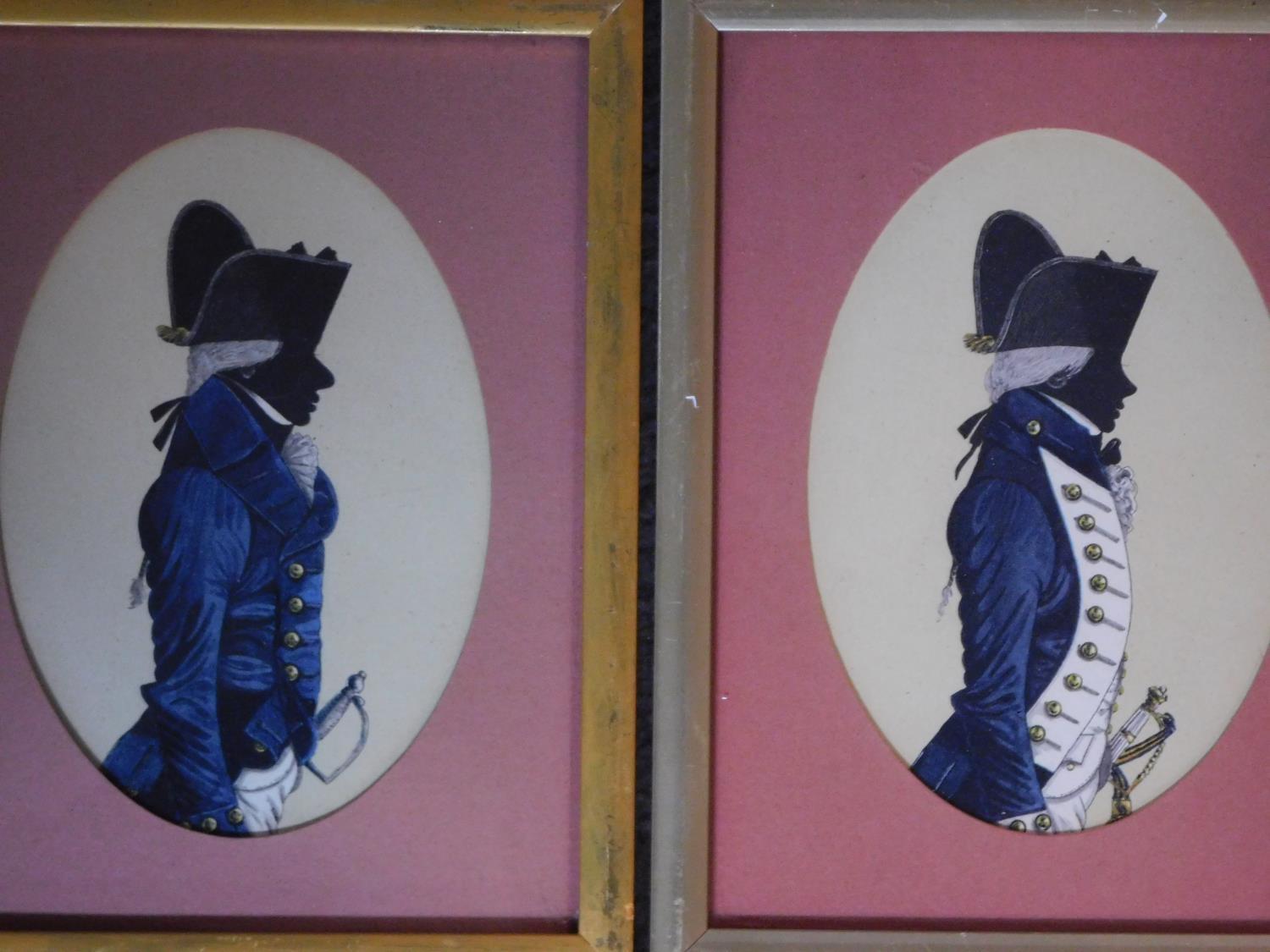 Eight framed and glazed prints, silhouette portraits of soldiers and various landscape sceneries. - Image 4 of 4