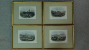 A set of four framed and glazed hand coloured military engravings. Depicting various famous battles.