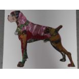 A signed coloured lithograph by South African collage artist Peter Clark. Depicting a boxer dog.
