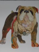 A signed coloured lithograph by South African collage artist Peter Clark. Depicting a bulldog.