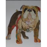 A signed coloured lithograph by South African collage artist Peter Clark. Depicting a bulldog.