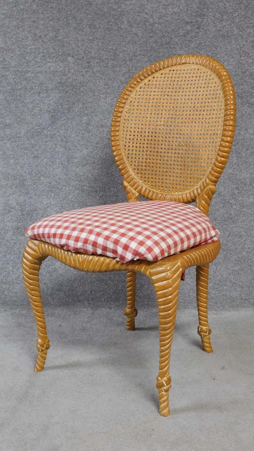 A pair of rope twist rattan backed dining chairs. H.98cm - Image 2 of 5
