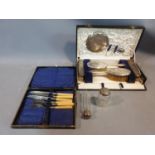 Cased silver brush set and silver plate items. Hallmarked: 1925, Birmingham, S star B for Synyer &