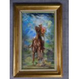 A framed oil on canvas of a polo player mounted on his horse, by Robert Barnete. 62x42cm