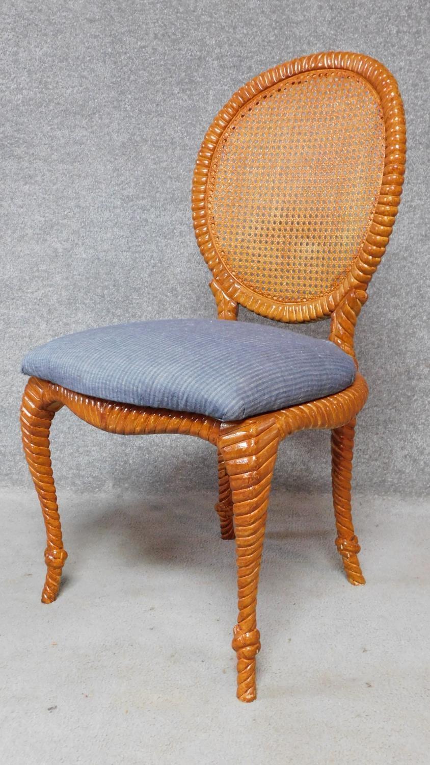 A pair of rope twist rattan backed dining chairs. H.98cm - Image 4 of 5